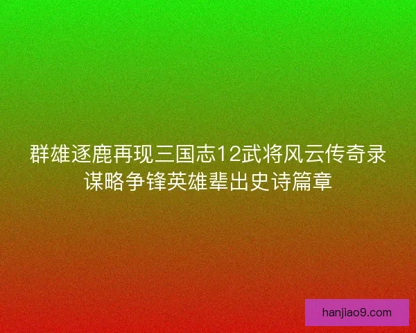 群雄逐鹿再现三国志12武将风云传奇录谋略争锋英雄辈出史诗篇章